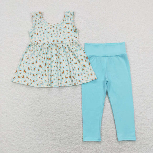GSPO1177 Blue Leopard Sleeveless Blue Pants Girls Set