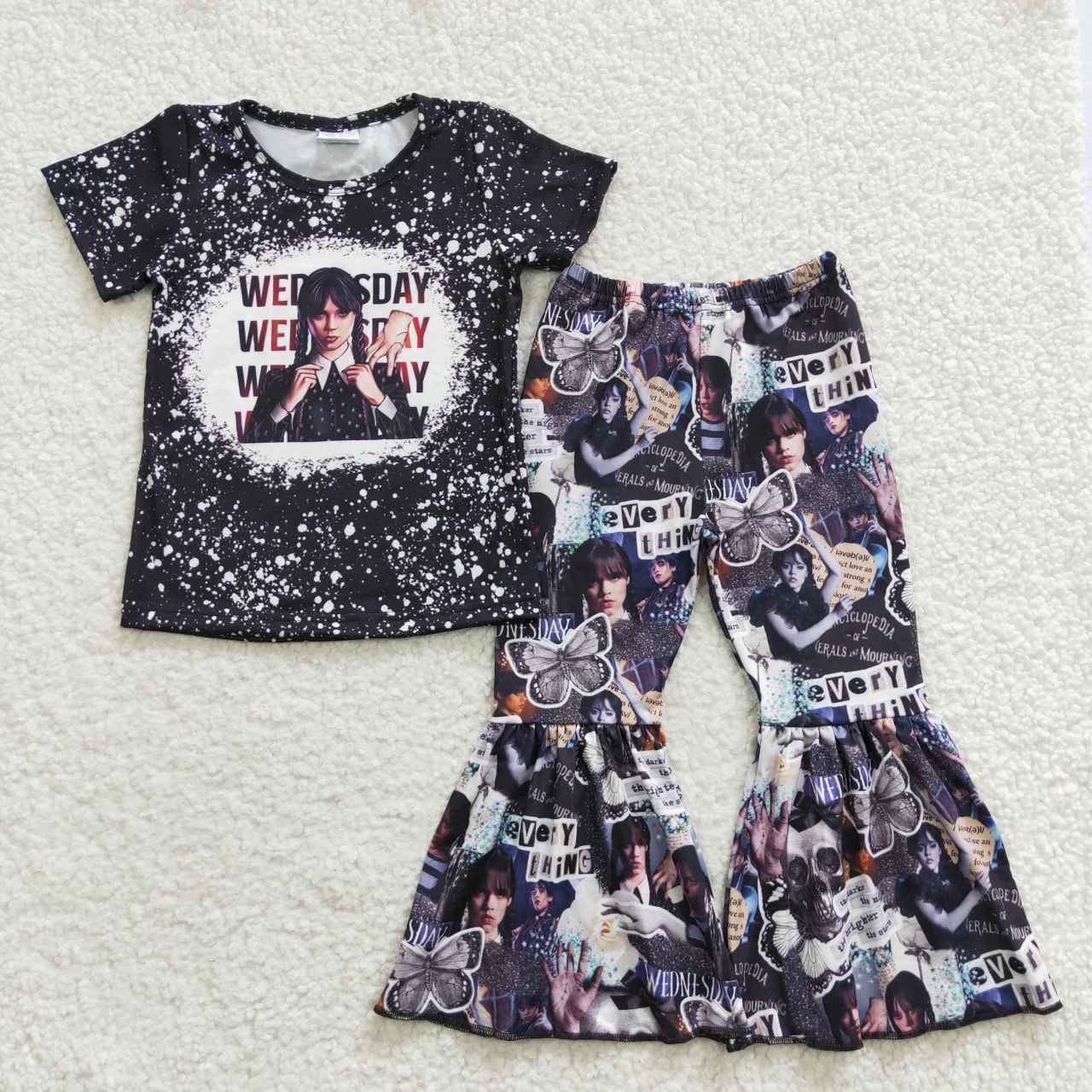 GSPO0586 Wed Girl Black Cartoon Short Sleeve Summer Set