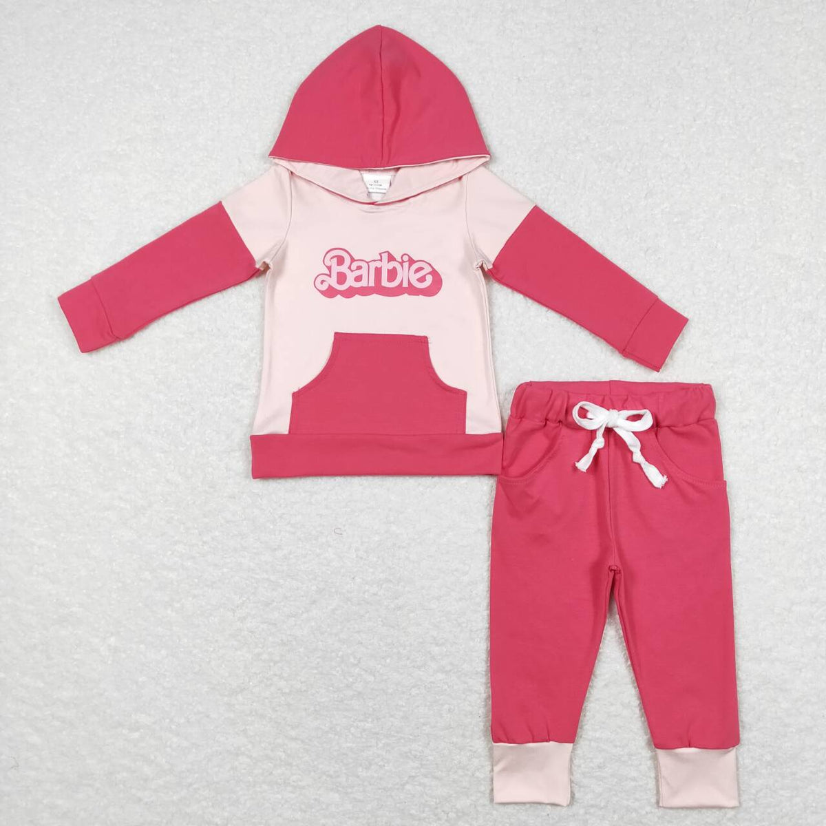 GLP1021 BA cartoon long sleeve hoodie hot pink pocket pants girls set