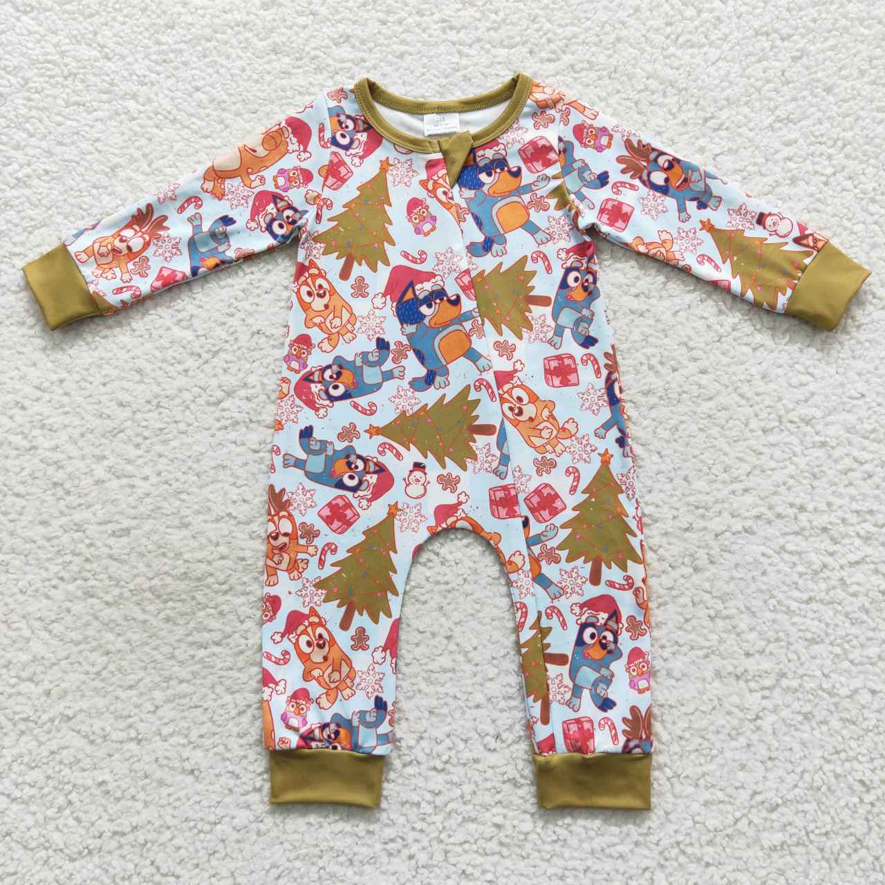 LR0513 Christmas cartoon dog green long sleeve boys romper