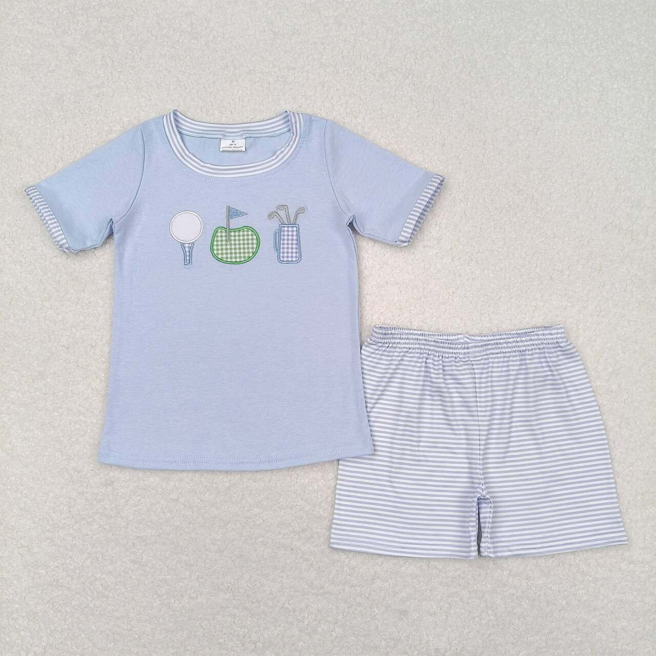 BSSO0686 embroidery Play golf blue short sleeve shorts boys set