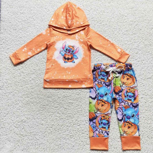 BLP0284 Cartoon orange hoodie short sleeve pants boys set