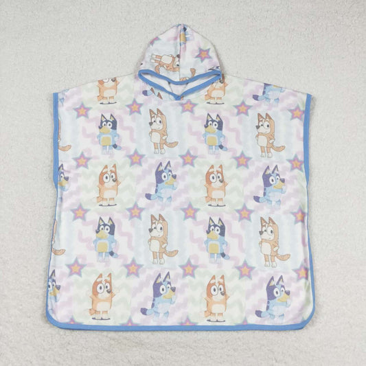 S0391 cartoon blue dog star hooded towel kids swimsuit cover up