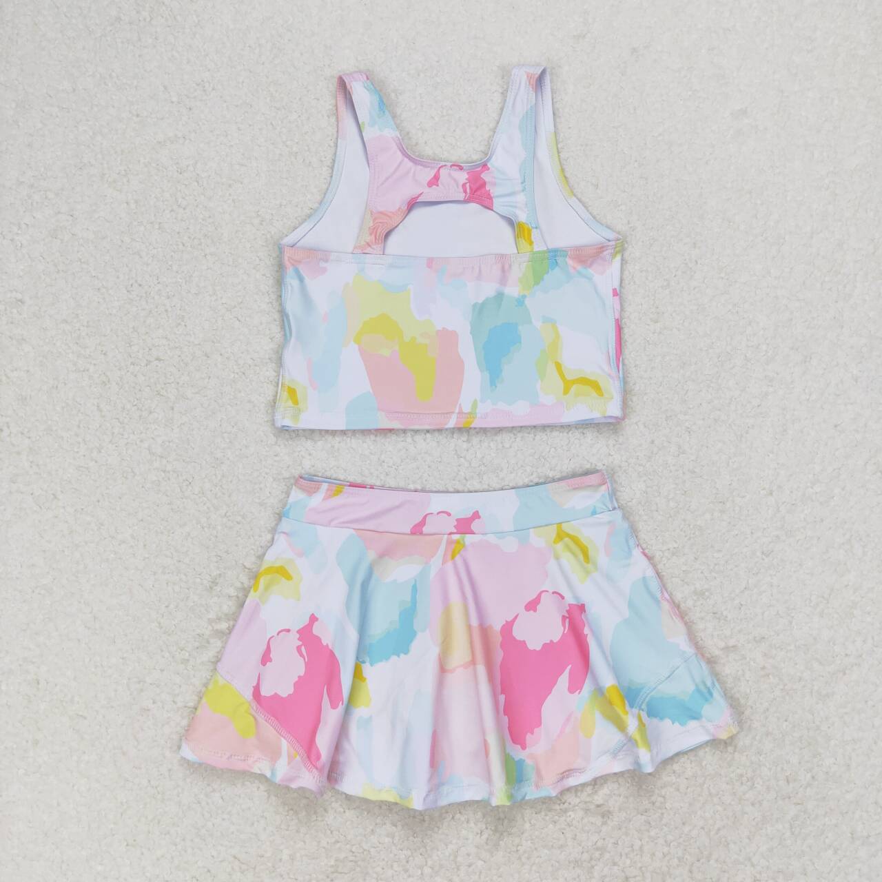 GSD0991 multi color ink pattern sleeveless skirt girls set active wear new