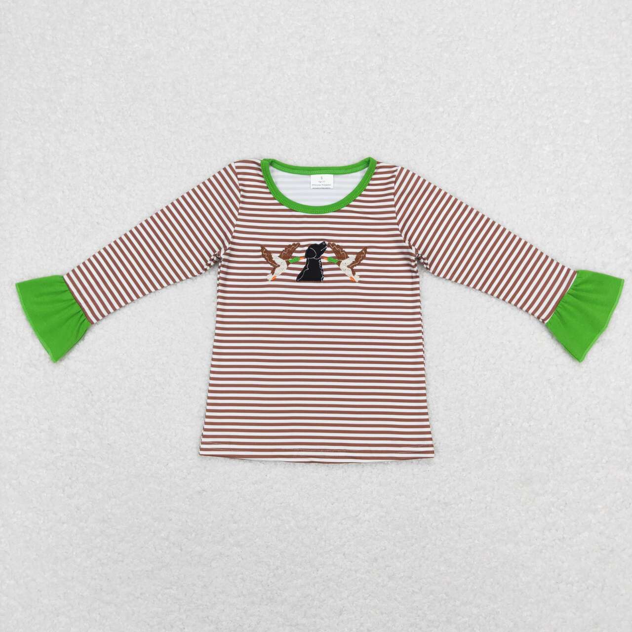 GT0367 Mallard duck dog striped long sleeve girls pullover