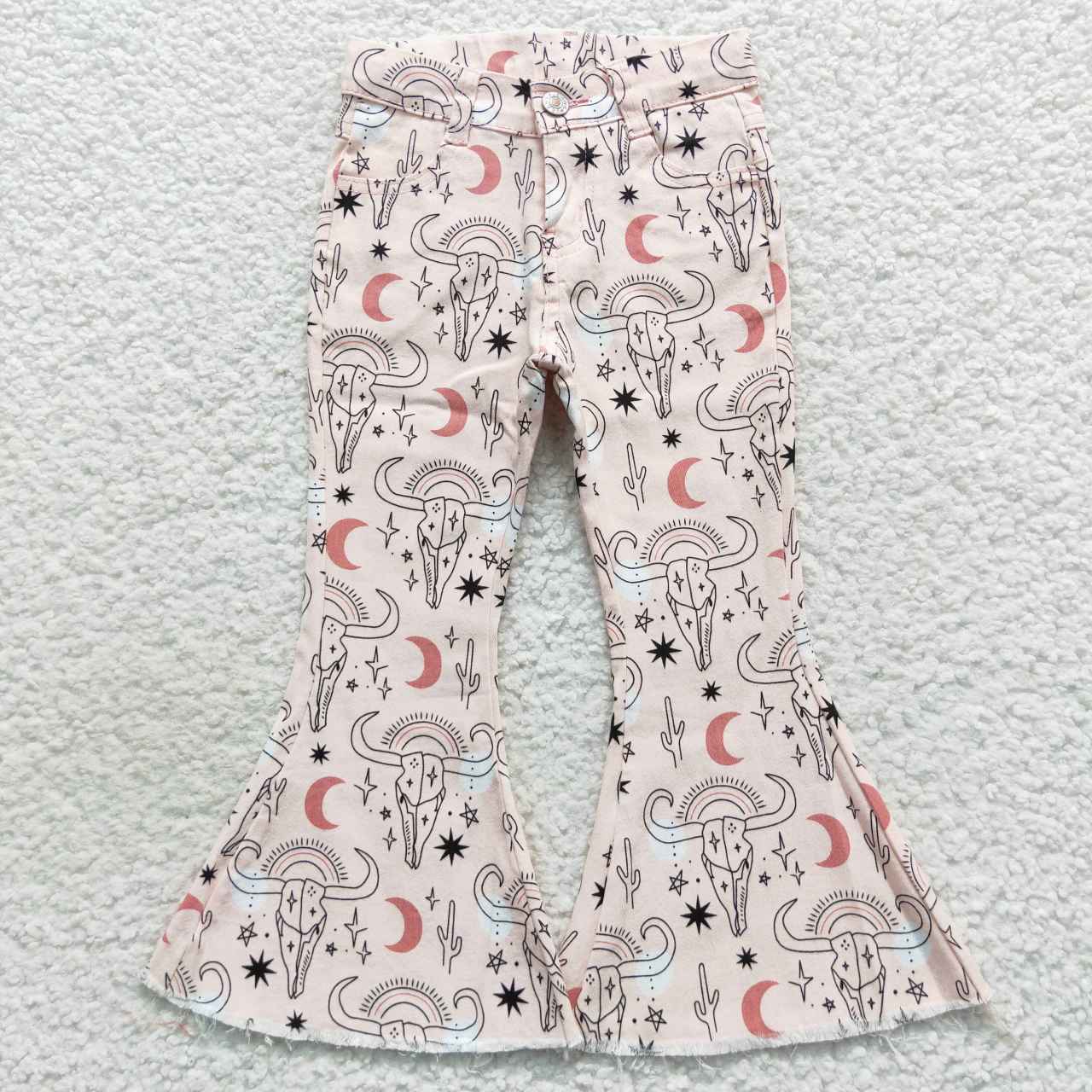 P0226 Western Cow Cactus Girls Denim Jeans