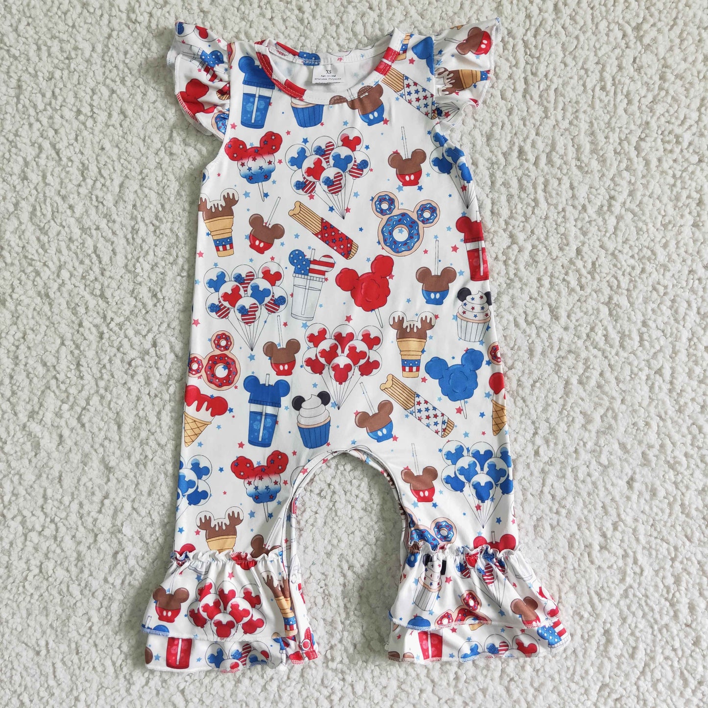 SR0047 July 4th M balloon flutter sleeve girls romper