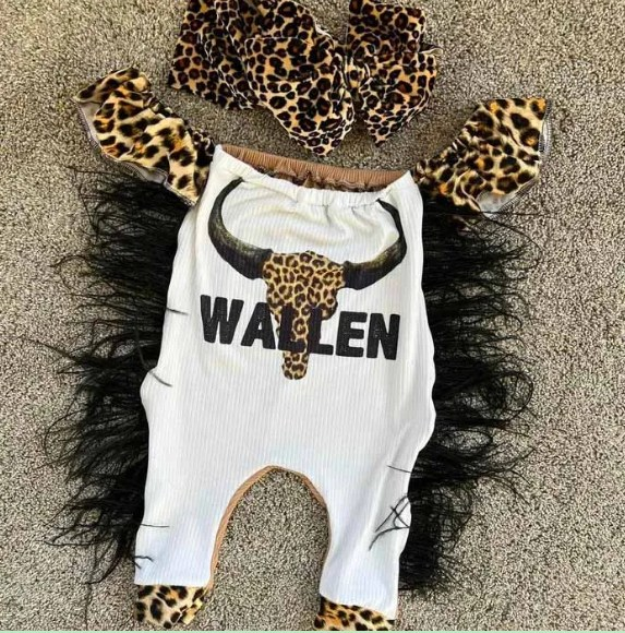 preorder SR0427 Wallen leopard cow tassels kids romper