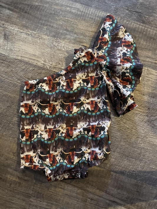 preorder SR0430 Western cow one-sleeve kids romper