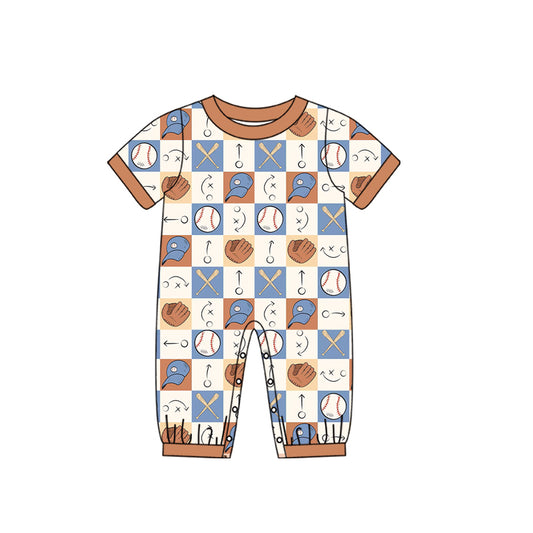 preorder SR0477 Baseball hat checkered short sleeve boys romper