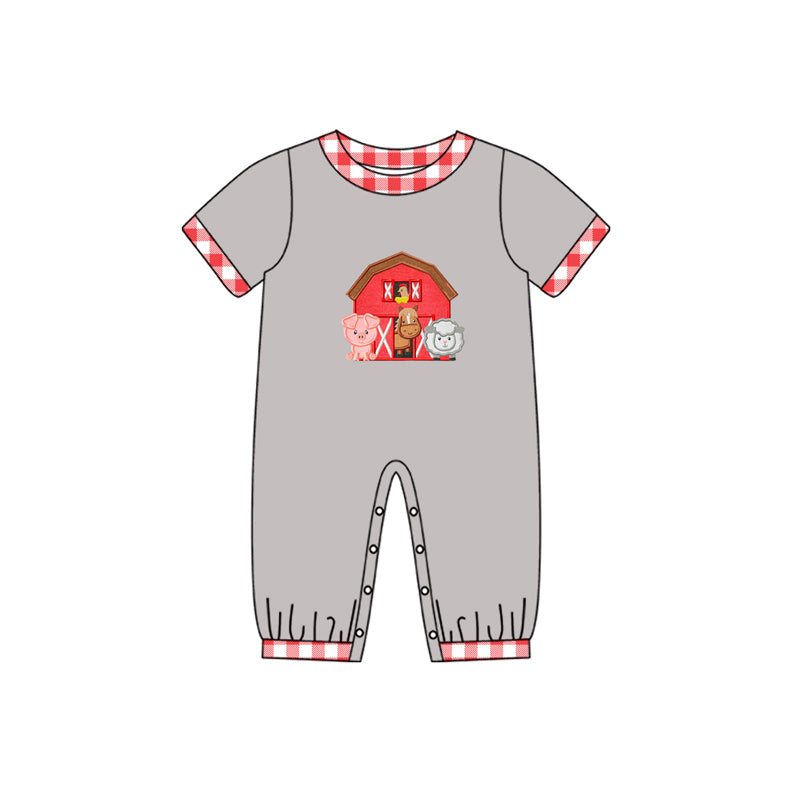 preorder SR0510 Farm house pig horse sheep grey short sleeve boys romper