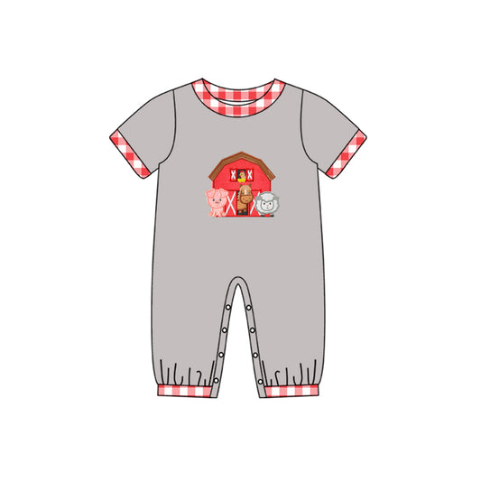 preorder SR0510 Farm house pig horse sheep grey short sleeve boys romper