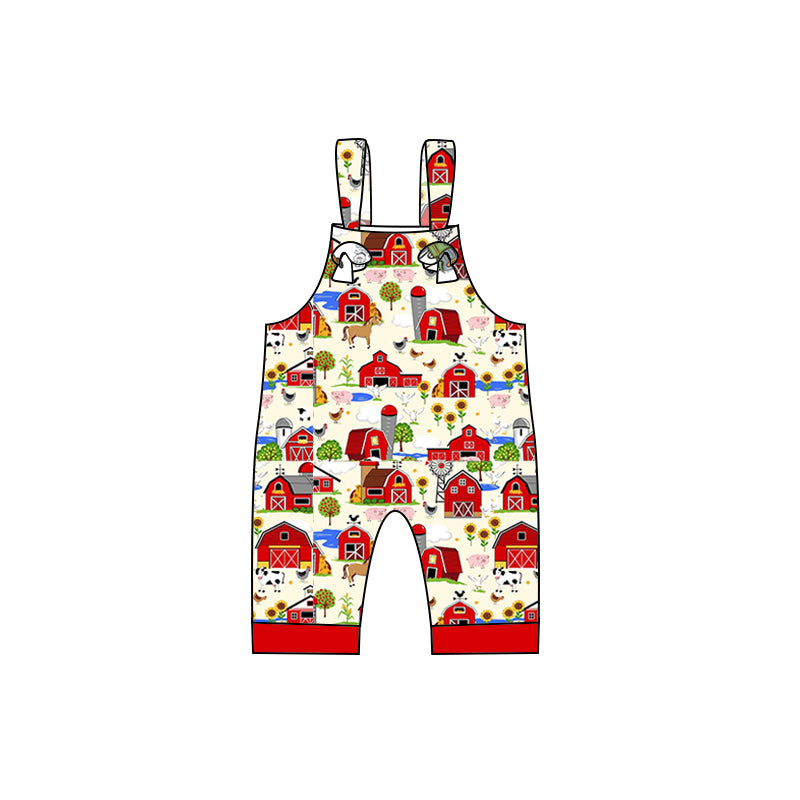 preorder SR0513 Farm house sunflowers animals red boys romper