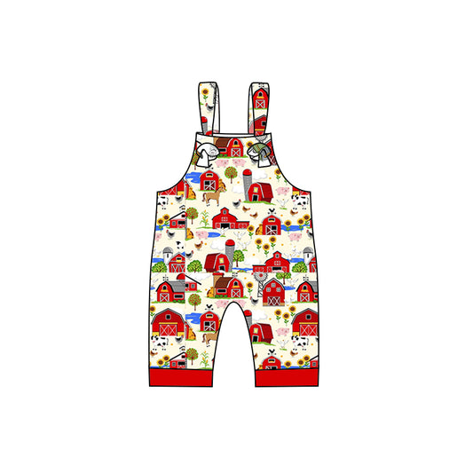 preorder SR0513 Farm house sunflowers animals red boys romper