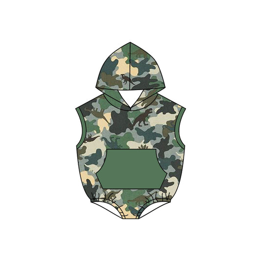 preorder SR0514 Dinosaur camo sleeveless hoodie pocket kids romper