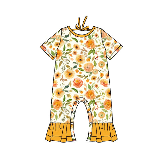 preorder SR0530 Orange flowers short sleeve girls romper
