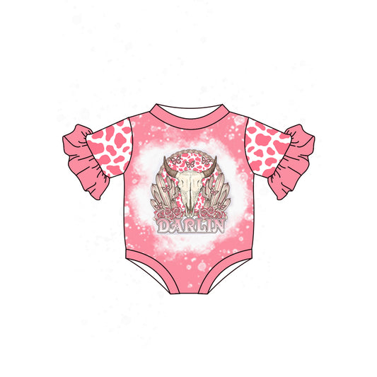 preorder SR0545 Western darlin cow pink cow print short sleeve girls romper