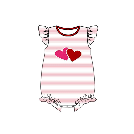 preorder SR0557 Valentine’s Day heart pink striped flutter sleeve girls romper