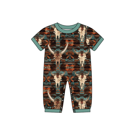 preorder SR0568 Western cow Aztec short sleeve boys romper