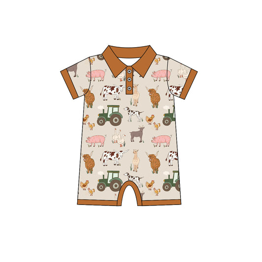 preorder SR0585 Farm animals tractor short sleeve kids romper