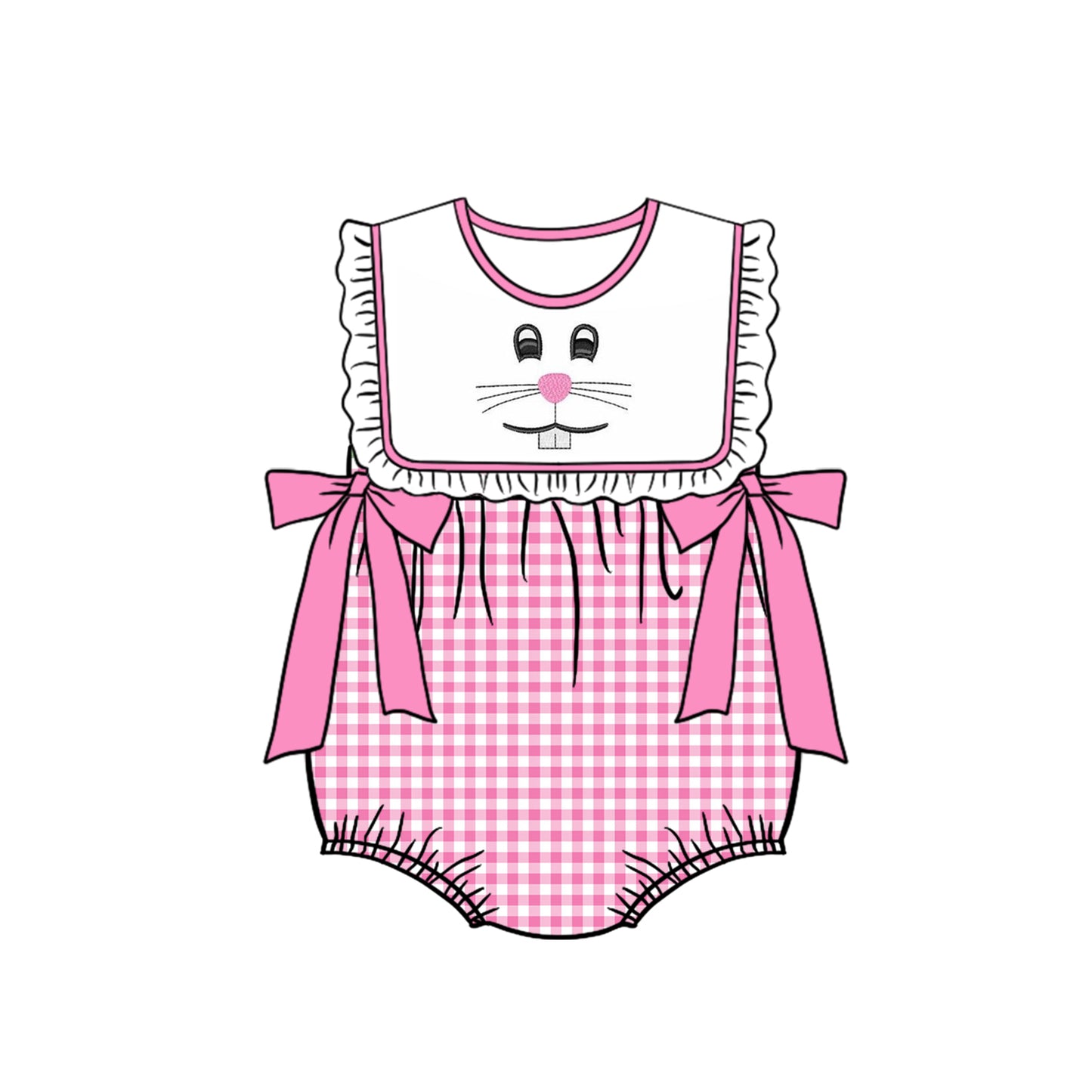 preorder SR0594 Easter rabbit pink checkered sleeveless girls romper