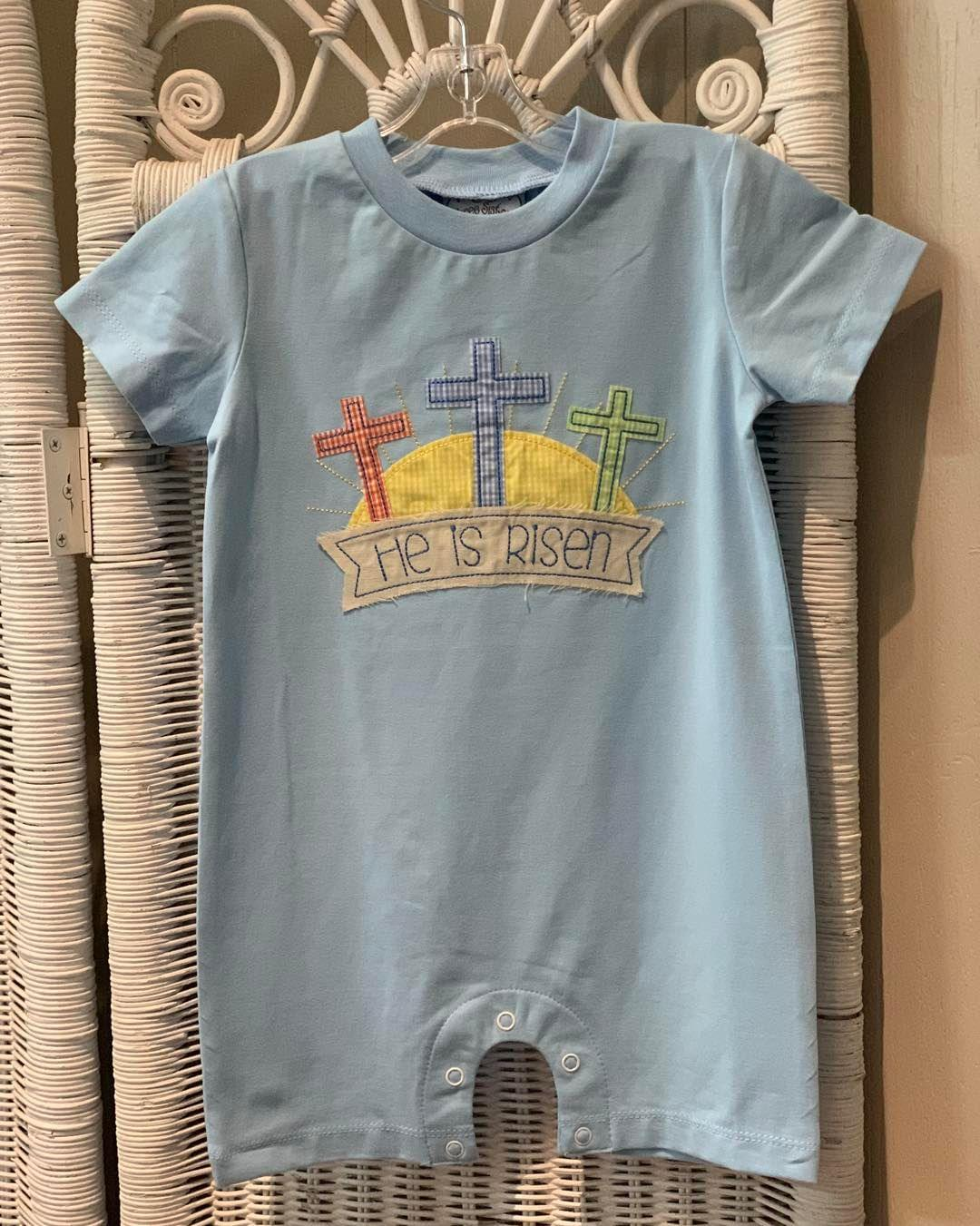 preorder SR0622 Easter He is Risen blue short sleeve kids romper