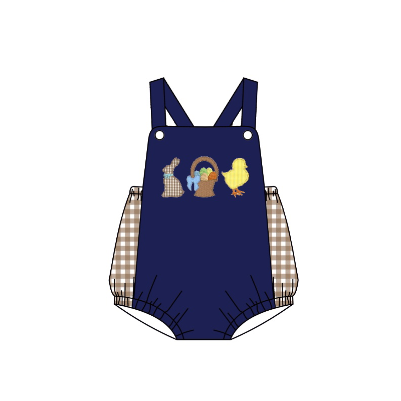 preorder SR0636 Easter rabbit egg chick navy sleeveless boys romper