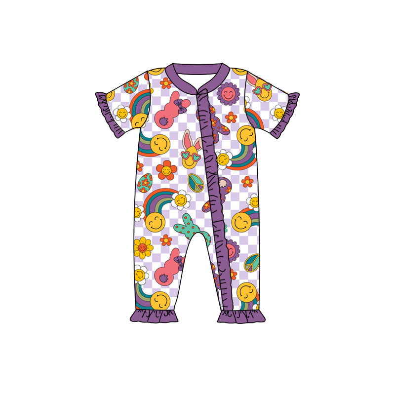 preorder SR0649 Easter rabbit purple short sleeve girls romper