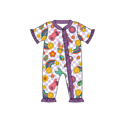 preorder SR0649 Easter rabbit purple short sleeve girls romper