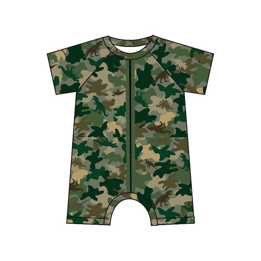 preorder SR0652 Camo dinosaur green short sleeve boys romper