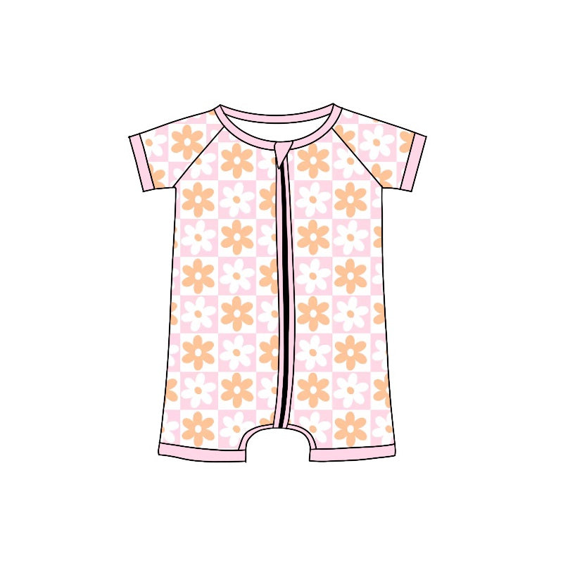 preorder SR0653 Flowers pink short sleeve girls romper