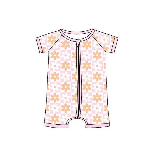 preorder SR0653 Flowers pink short sleeve girls romper