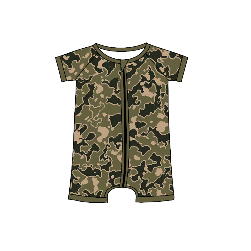 preorder SR0665 Camo green short sleeve zipper kids romper