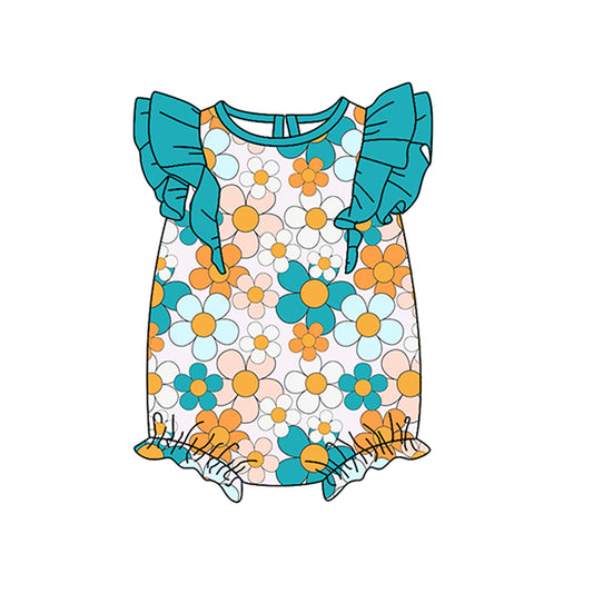 preorder SR0695 Flowers blue flutter sleeve girls romper