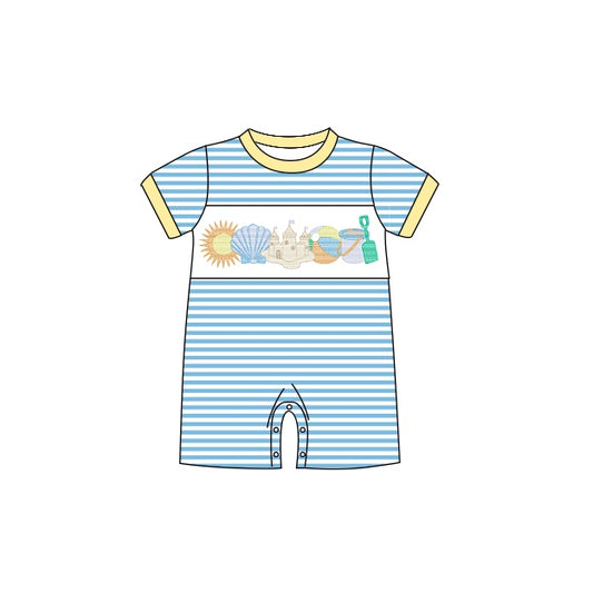 preorder SR0702 Beach castle blue striped short sleeve boys romper