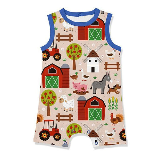 preorder SR0705 Farm house pig house sheep tractor sleeveless boys romper