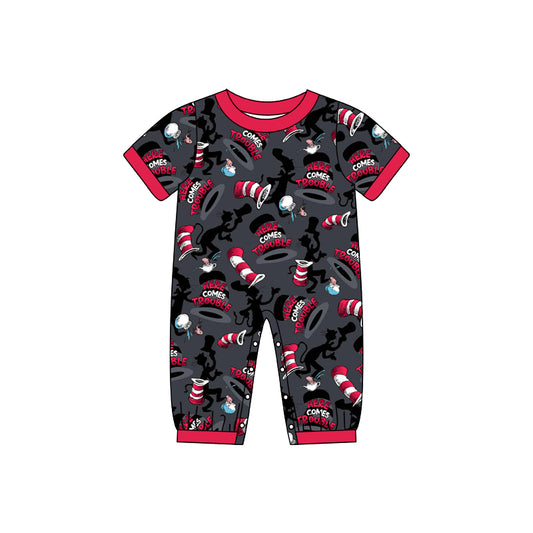 preorder SR0708 Dr cartoon black short sleeve boys romper