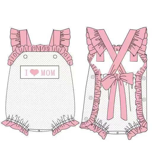 custom moq 3 I love mom pink ruffles flutter sleeve girls romper