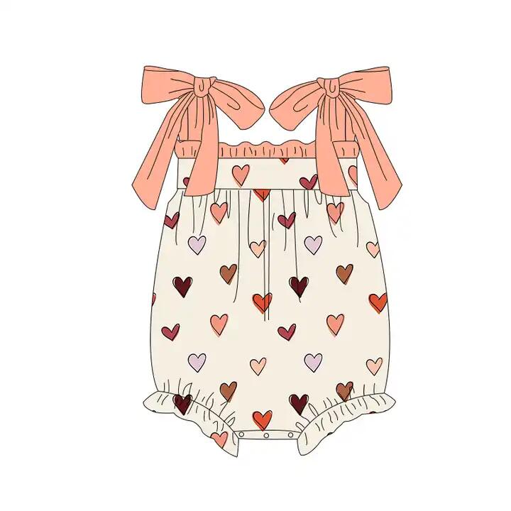 preorder SR0728 Valentine's Day heart orange sleeveless girls romper