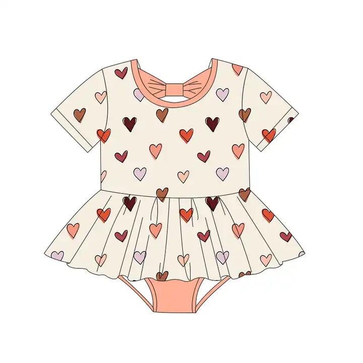 preorder SR0729 Valentine's Day heart short sleeve girls romper