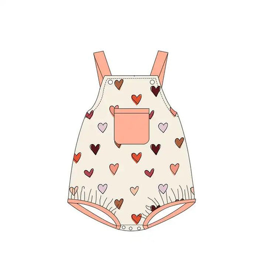 preorder SR0730 Valentine's Day heart orange sleeveless pocket boys romper