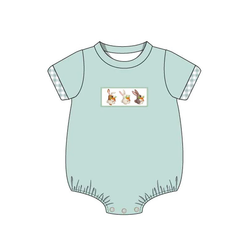 preorder SR0734 Easter rabbit carrot green short sleeve boys romper