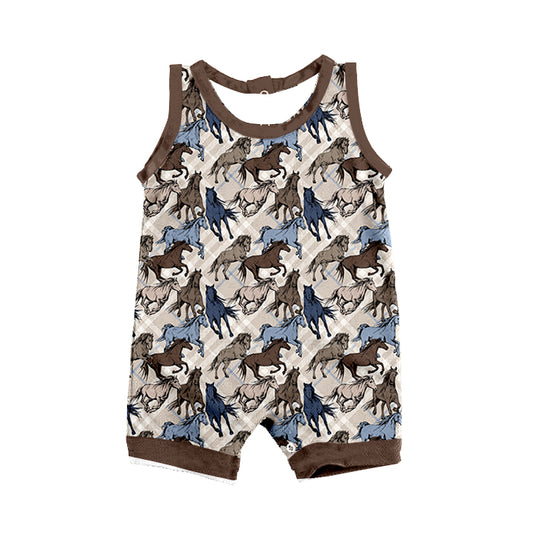preorder SR0761 Just A Boy Who Loves Horses Brown Sleeveless Boys Romper