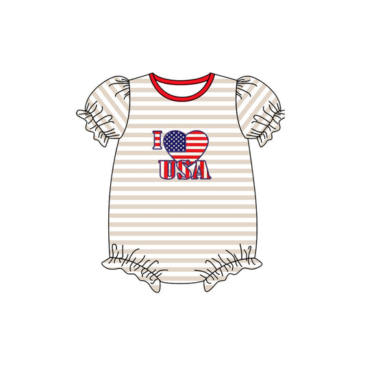 preorder SR0775 July 4th I Love USA Striped Short Sleeve Girls Romper