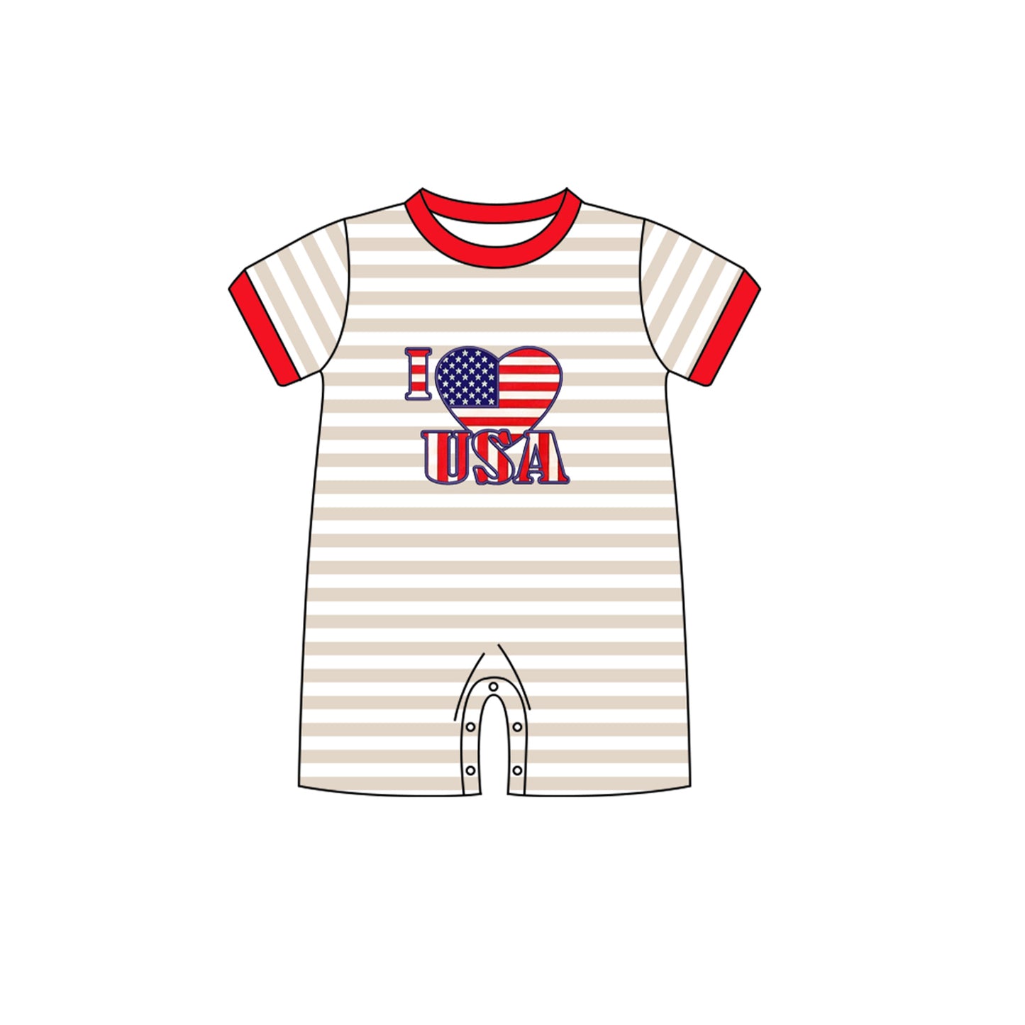 preorder SR0776 July 4th I Love USA Striped Short Sleeve Boys Romper