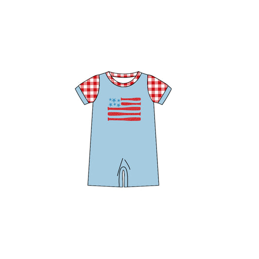 preorder SR0778 July 4th Flag Blue Short Sleeve Boys Romper