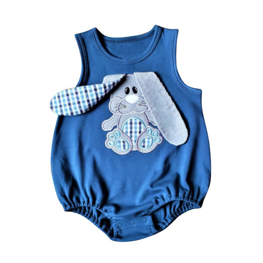 preorder SR0779 Easter Rabbit Blue Sleeveless Boys Romper