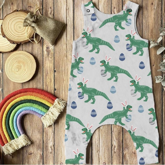 preorder SR0793 Easter Dinosaur Egg Sleeveless Kids Romper