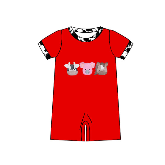 preorder SR0800 Baby Farm Cow Pig Horse Red Short Sleeve Boys Romoer
