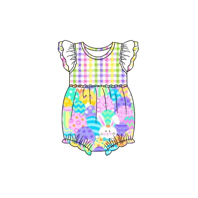 preorder SR0803 Easter Rabbit Colorful Striped Flutter Sleeve Girls Romper